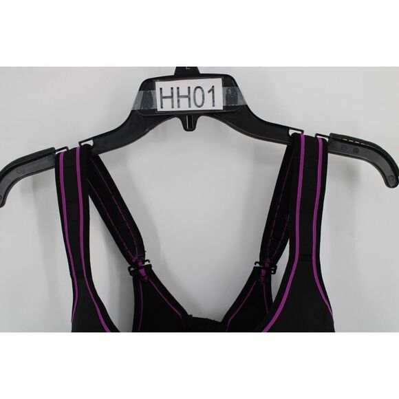 CACIQUE Adjustable Strap MAX SUPPORT Lined Sports Bra 42DD Black/Purple - Picture 3 of 8